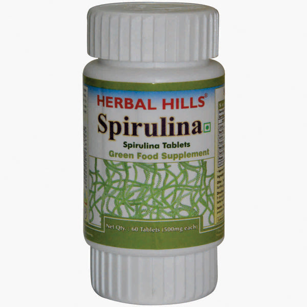 Herbal Hills Spirulina 60 Tablets Pure 500mg tablets Boosts Energy and Supports Immunity - Natural Superfood Grown in Hygenic conditions