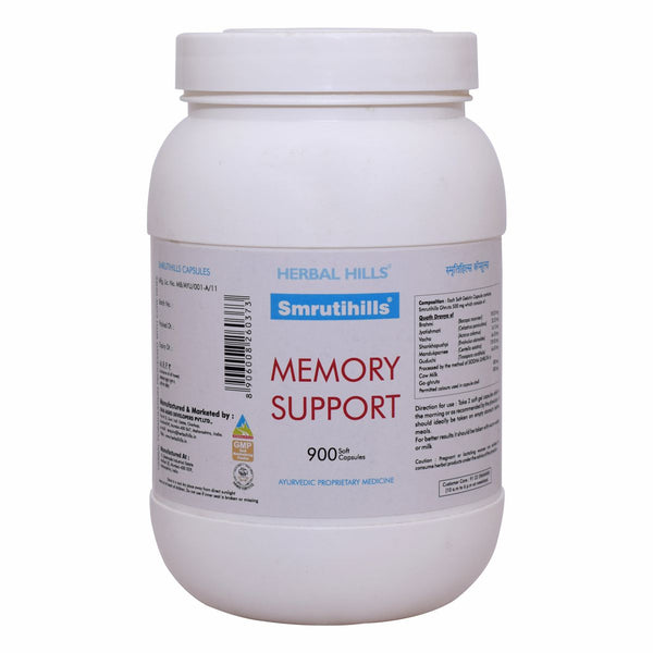 Herbal Hills Smrutihills - Value Pack 900 Capsules - memory booster, brain tonic with clarified butter, Improves concentration and brain function - soft capsule