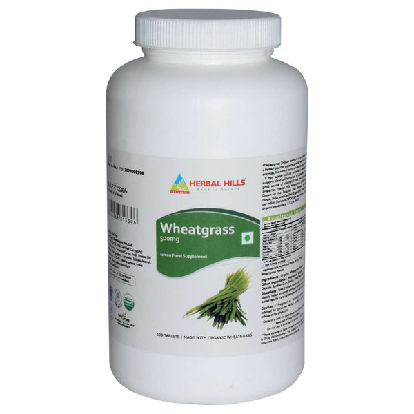 Herbal Hills Wheatgrass - Value Pack 500 Tablets - Wheatgrass supports healthy body functions, Pure Plant-based product - Rich Fiber, Chlorophyl, Antioxidant