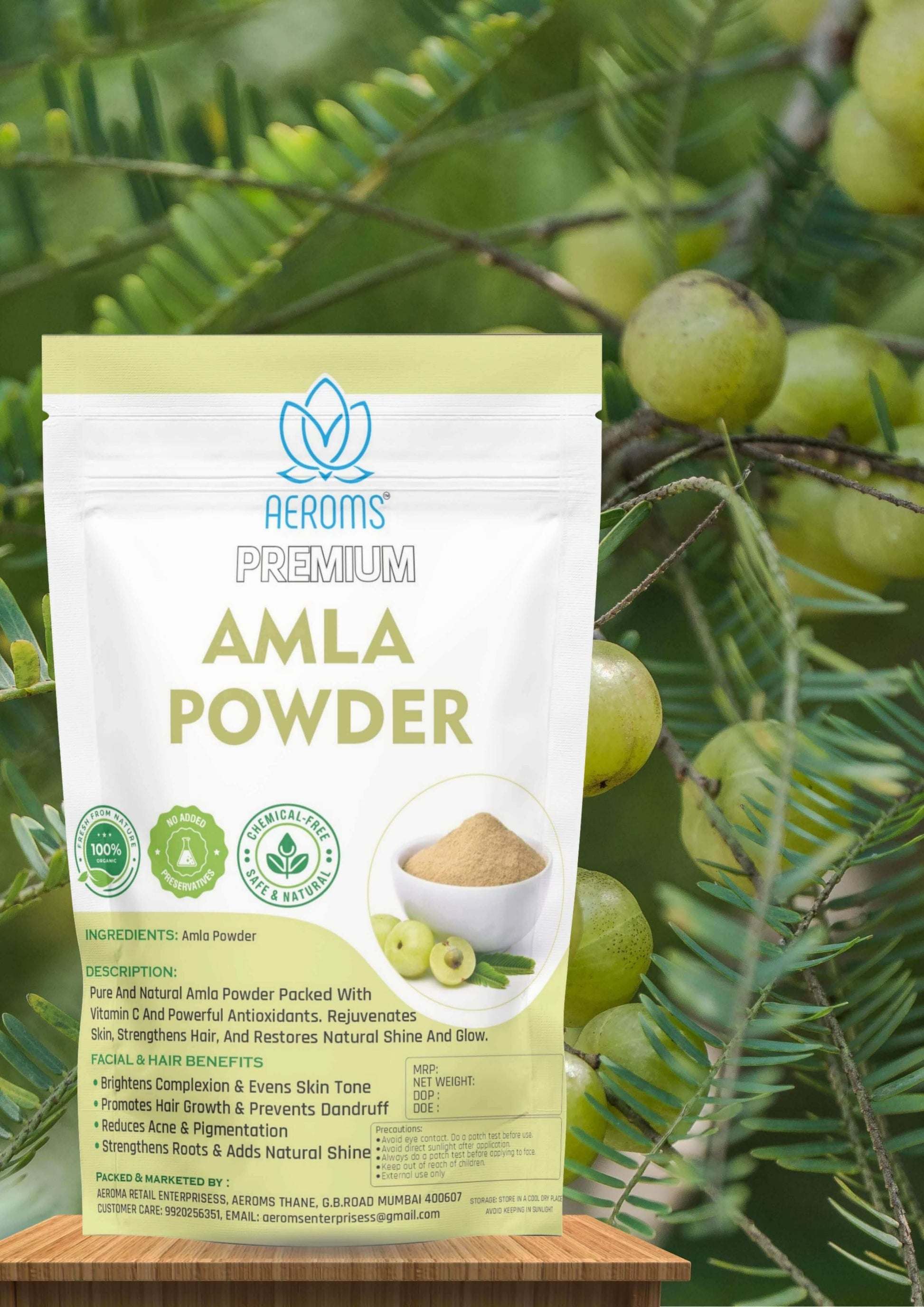 Aeroms - Pure Amla Powder – Vitamin C Rich Skin & Hair Rejuvenation Formula 100% Natural & Organic | Skin Brightening | Hair Growth & Anti-Dandruff | Anti-Aging & Strengthening. - Lonavalafoods.com