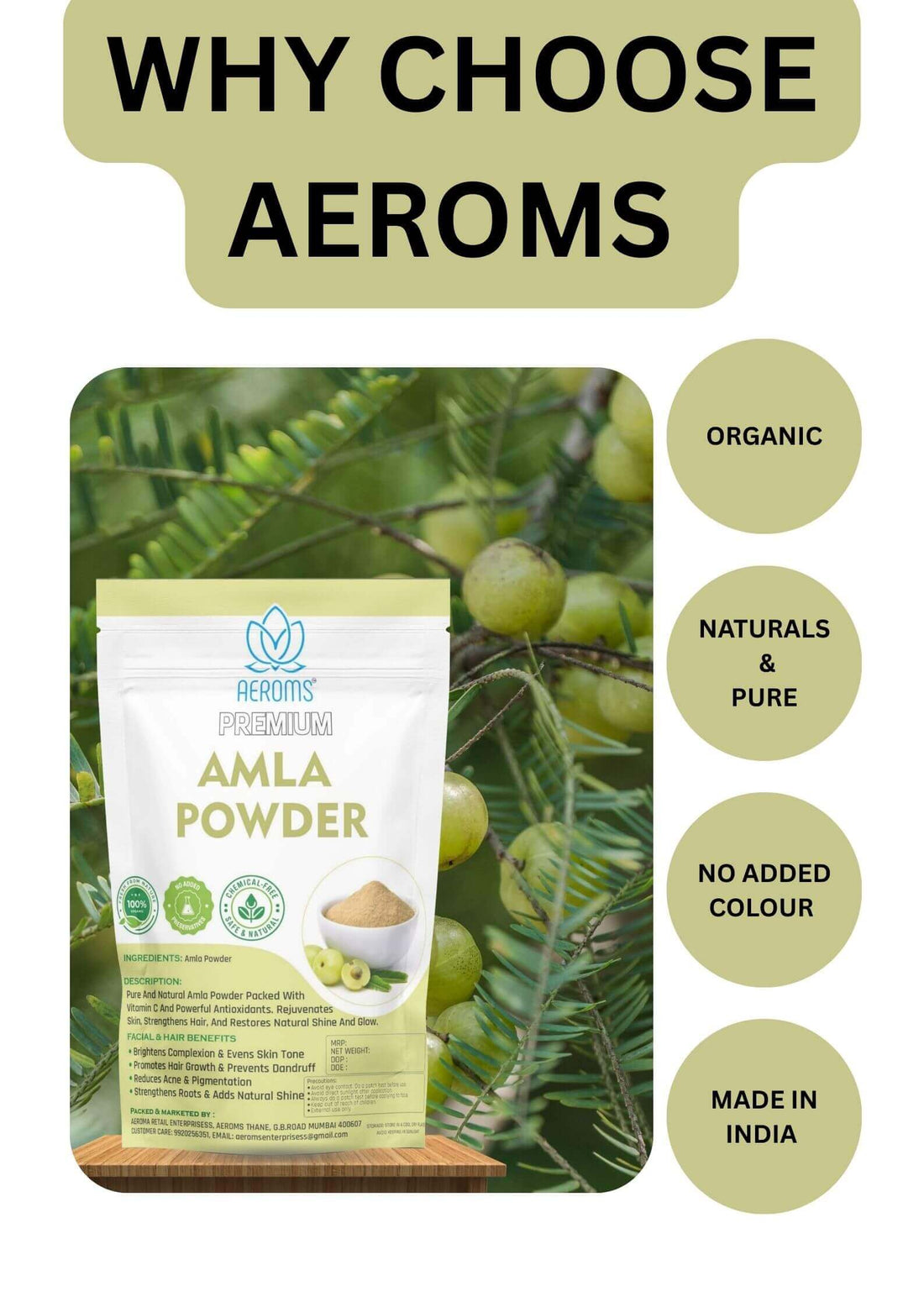Aeroms - Pure Amla Powder – Vitamin C Rich Skin & Hair Rejuvenation Formula 100% Natural & Organic | Skin Brightening | Hair Growth & Anti-Dandruff | Anti-Aging & Strengthening. - Lonavalafoods.com