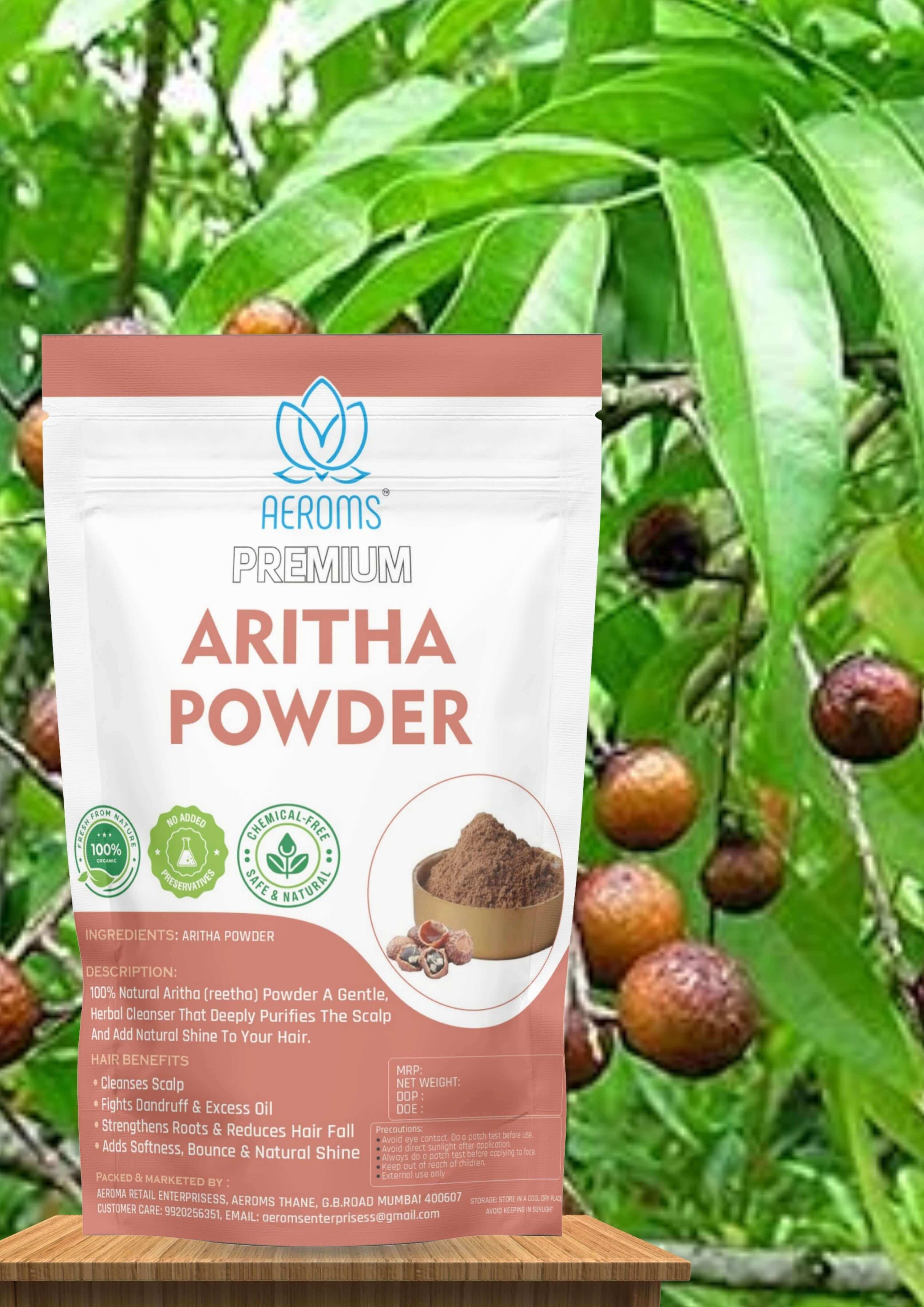 Aeroms - Aritha Powder (Reetha) – Natural Herbal Cleanser for Hair100% Organic | Sulfate-Free Cleansing | Anti-Dandruff | Promotes Strong & Shiny Hair - Lonavalafoods.com
