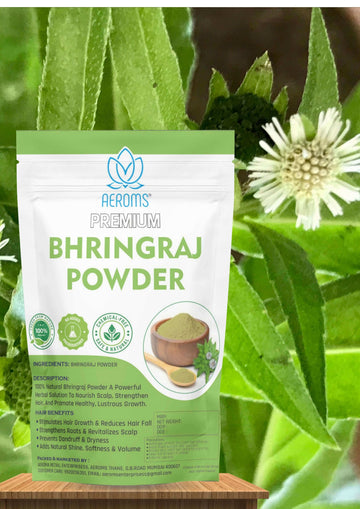 Aeroms -  Bhringraj Powder – Ayurvedic Hair Growth & Scalp Nourishing Treatment100% Natural | Reduces Hair Fall & Dandruff | Promotes Thicker, Longer & Stronger Hair | Prevents Premature Greying - Lonavalafoods.com