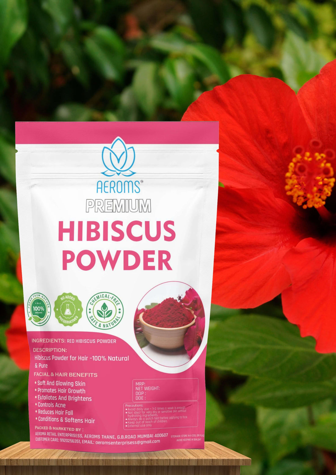 Hibiscus Petal Powder - Aeroms 100% Pure Hibiscus Petal Powder | Natural Hair Conditioner & Scalp Health - Lonavalafoods.com