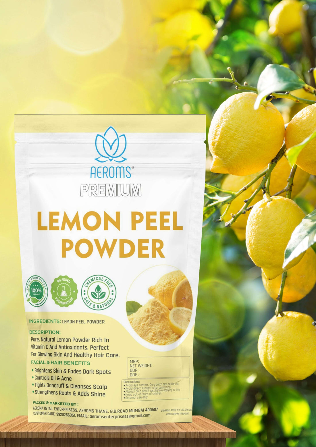 Aeroms Lmon Peel Powder | Pure & Natural,Pure & Natural Lemon Peel Powder | Skin Brightening, Tan Removal, Acne Control & Dandruff Care | Vitamin C Rich | 100% Chemical-Free & Fine Micro Powder - Lonavalafoods.com