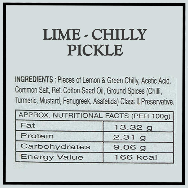 Lime chilly / Lime Chilli Pickle (Set of 4 - 200gm each) - Kishor Masalewala