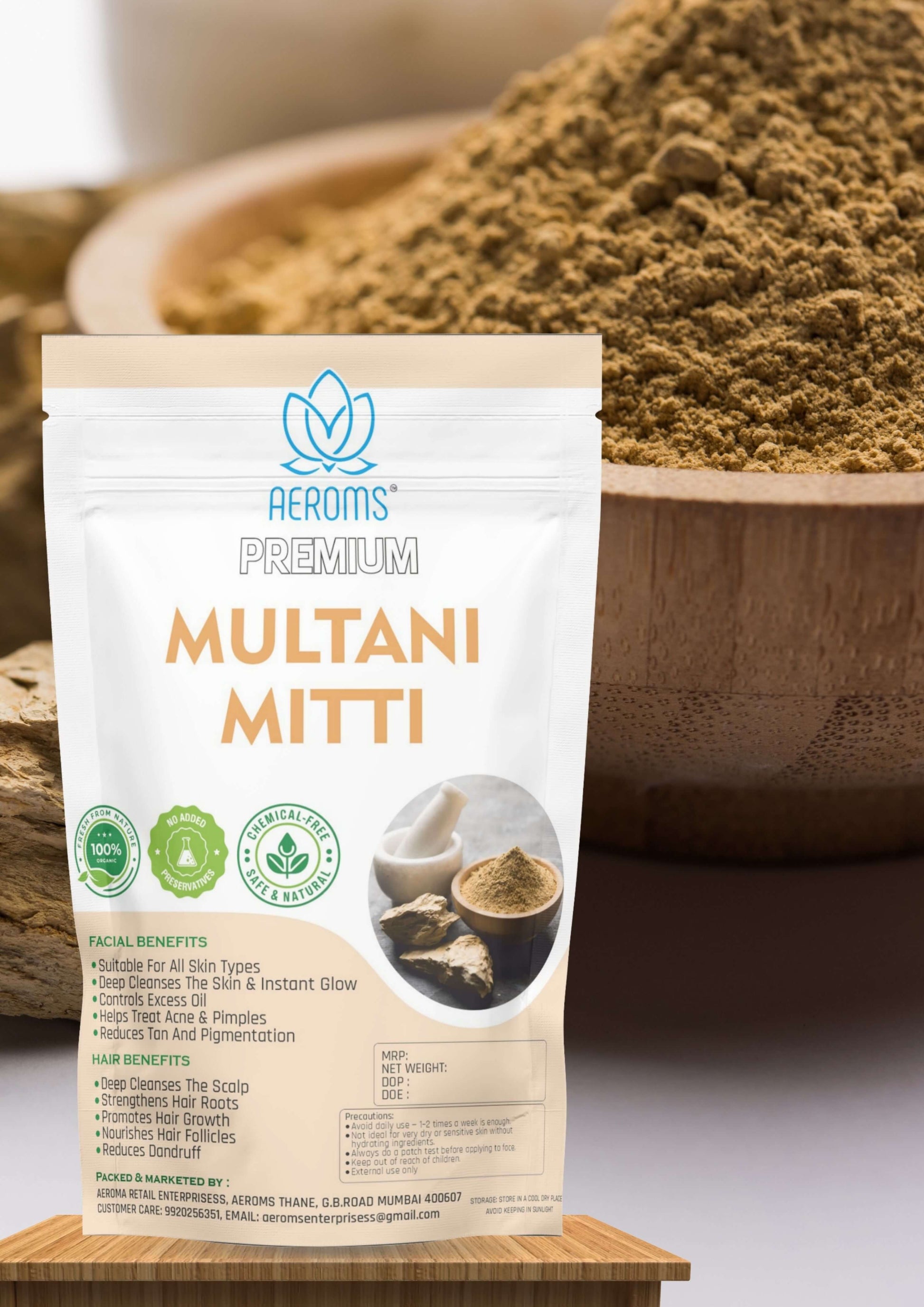 Multani Mitti - Aeroms 100% Pure Multani Mitti Powder | Deep Pore Cleansing & Oil Control - Lonavalafoods.com
