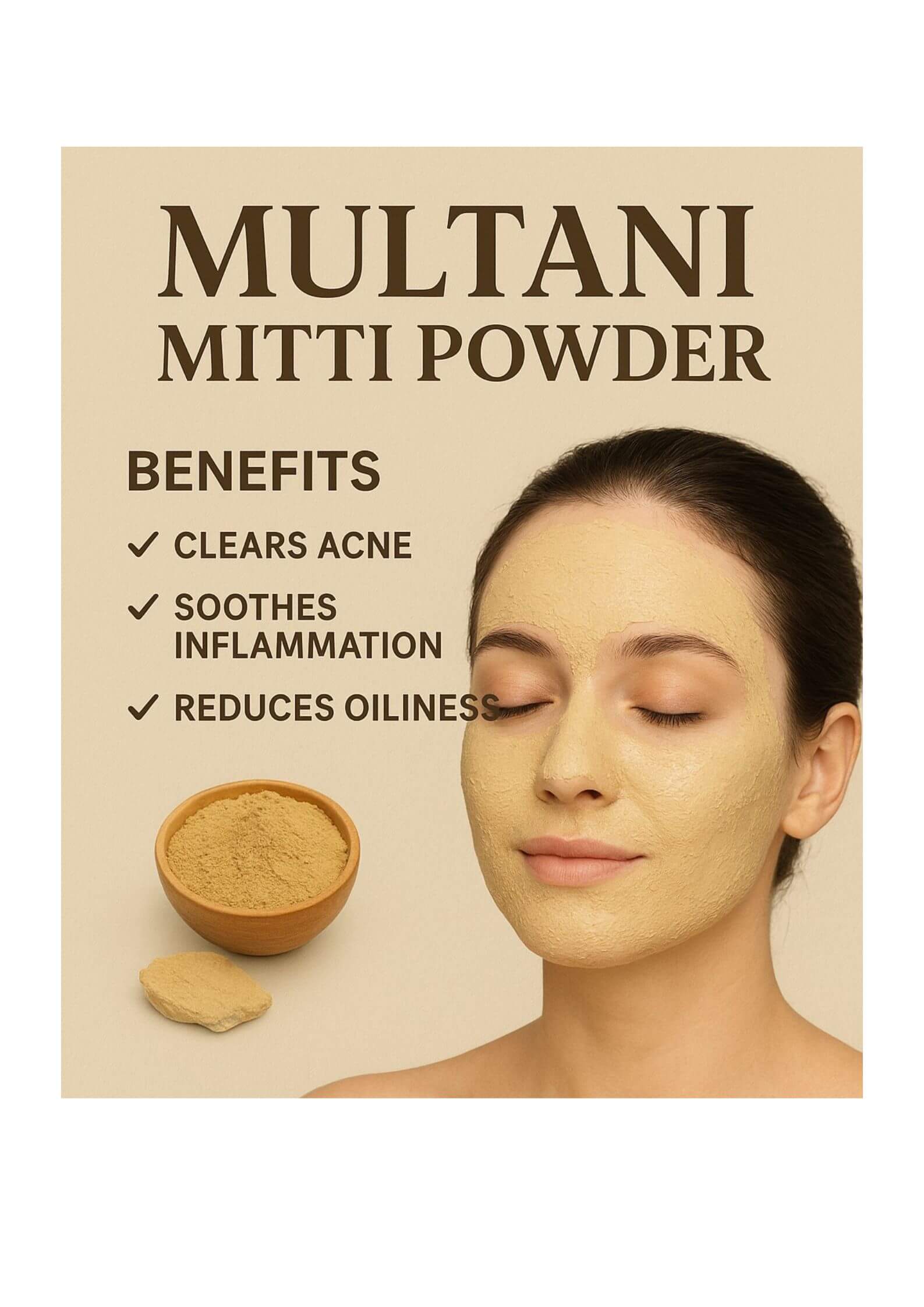 Aeroms 100% Pure Multani Mitti Powder | Natural Fuller’s Earth for Deep Pore Cleansing & Oil Control | 100g