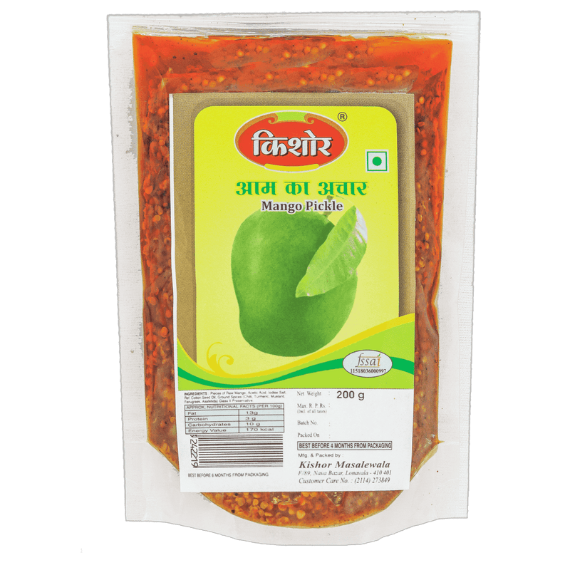 Mango Pickle / Aam ka achar in standy (Set of 4 - 200gm each) - Kishor Masalewala