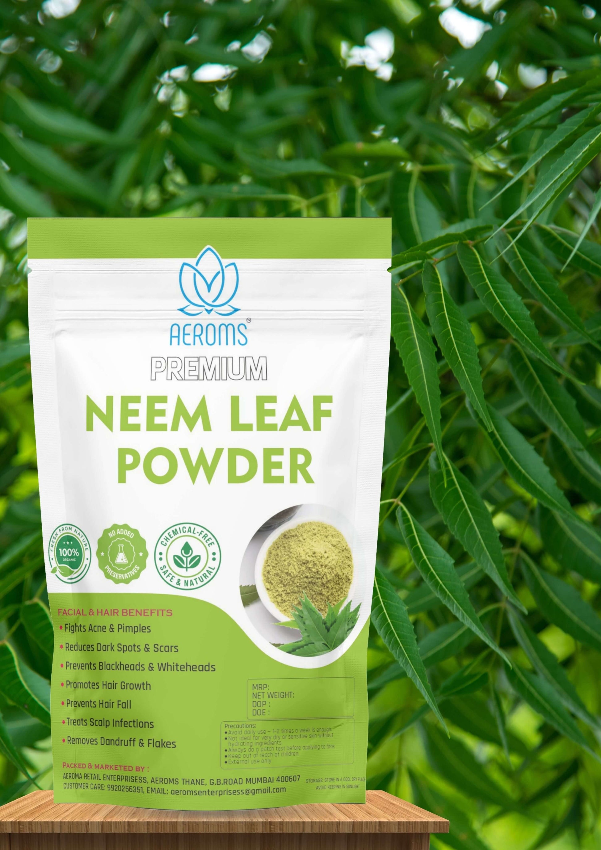 Neem Leaf Powder - Aeroms 100% Pure Neem Leaf Powder | Anti-Acne & Scalp Care - Lonavalafoods.com