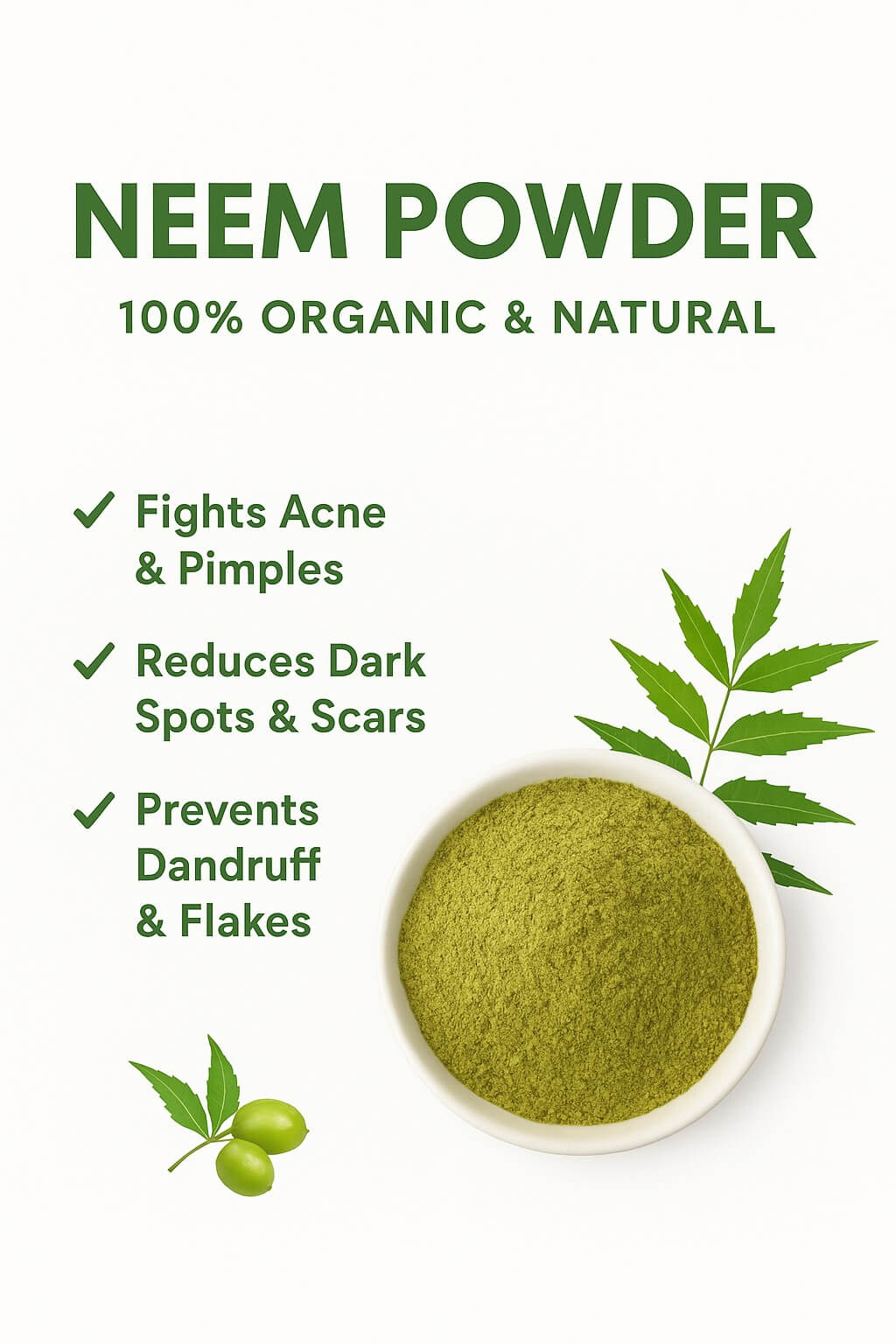 Neem Leaf Powder - Aeroms 100% Pure Neem Leaf Powder | Anti-Acne & Scalp Care - Lonavalafoods.com