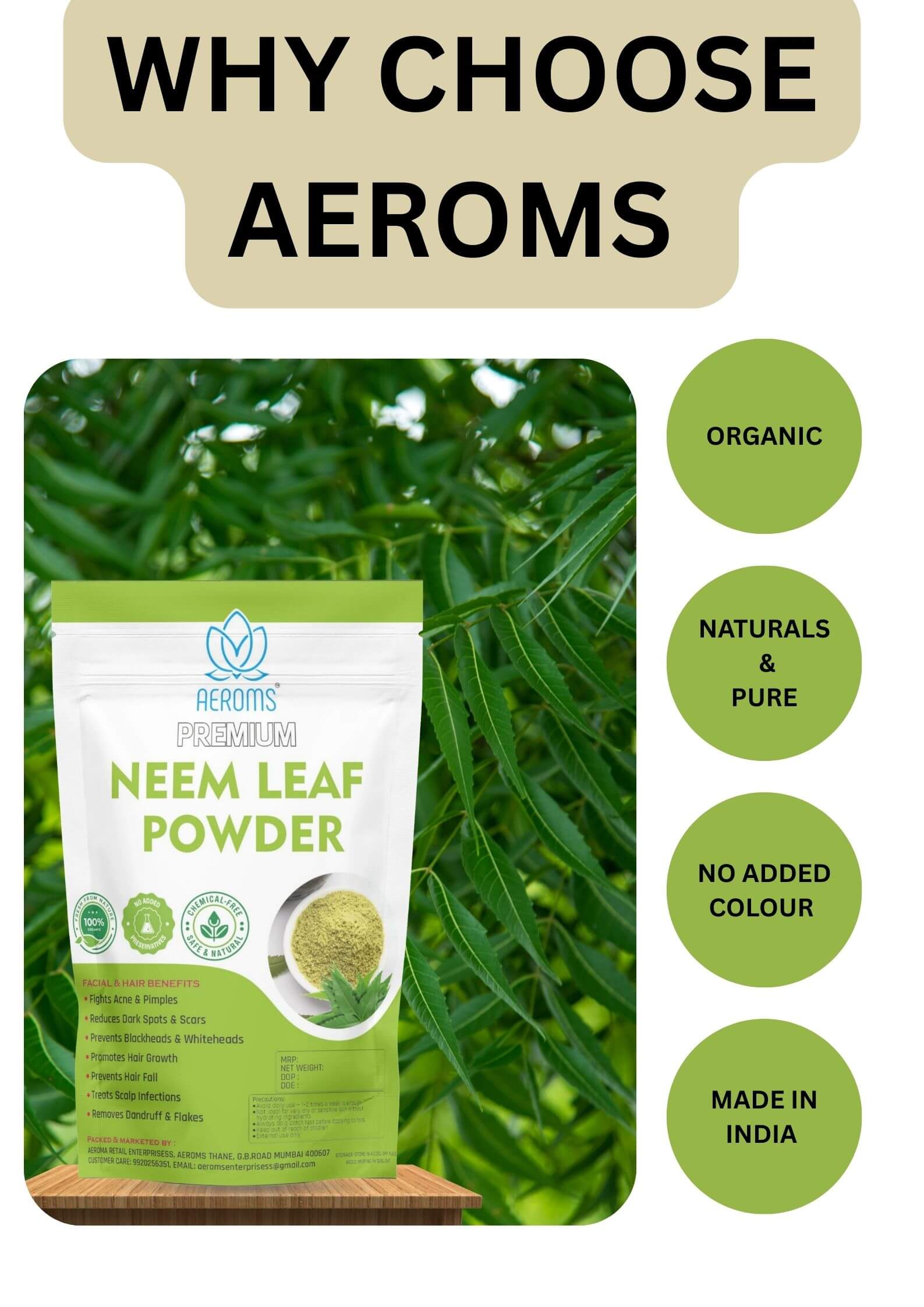 Neem Leaf Powder - Aeroms 100% Pure Neem Leaf Powder | Anti-Acne & Scalp Care - Lonavalafoods.com