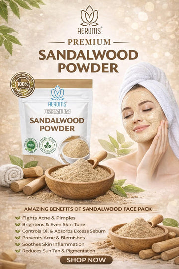 Aeroms Sandalwood & Multani Mitti Face Pack Powder | Skin Brightening, Tan Removal, Acne & Oil Control | 100% Natural & Chemical-Free | For Glowing Clear Skin - Lonavalafoods.com