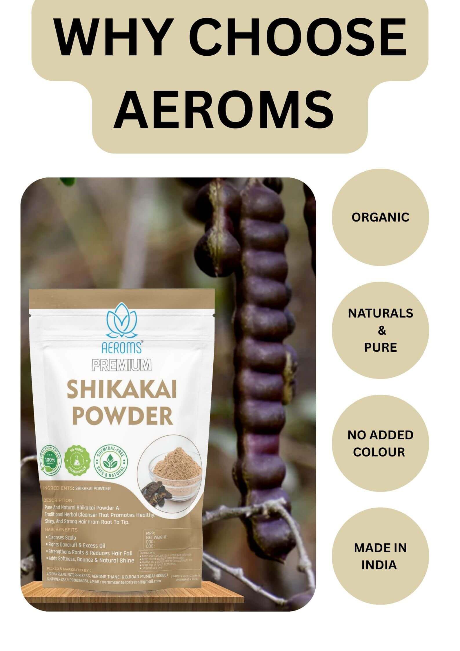 Aeroms - Shikakai Powder – Herbal Hair Cleanser & Natural Conditioner100% Organic | Controls Hair Fall & Dandruff | Promotes Thicker, Strong & Shiny Hair - Lonavalafoods.com