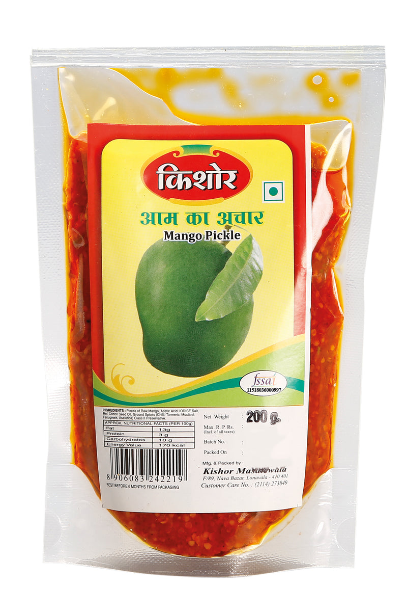 Mango Pickle / Aam ka achar in standy (Set of 4 - 200gm each) - Kishor Masalewala