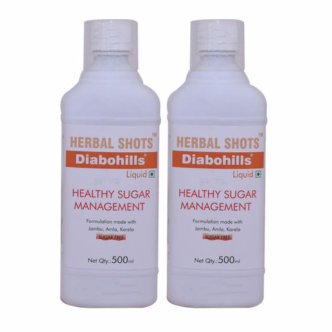 Herbal Hills Diabohills Herbal Shots 500ml (Pack of 2) diabetes liquid, daily use, tasty, 30ml daily for healthy sugar control