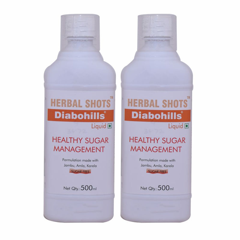 Herbal Hills Diabohills Herbal Shots 500ml (Pack of 2) diabetes liquid, daily use, tasty, 30ml daily for healthy sugar control