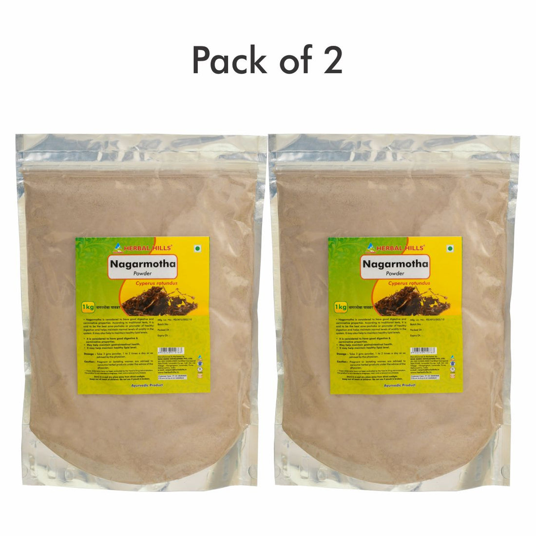 Herbal Hills Nagarmotha powder - 1 kg powder (Pack of 2) Natural Chitasan (Cyperus rotundus) Powder - Immunity & Digestion - Lonavalafoods.com