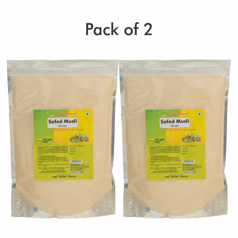 Herbal Hills Safed Musli powder - 1 kg powder (Pack of 2) Natural and Pure chlorophytum borivilianum powder - Revitaliser