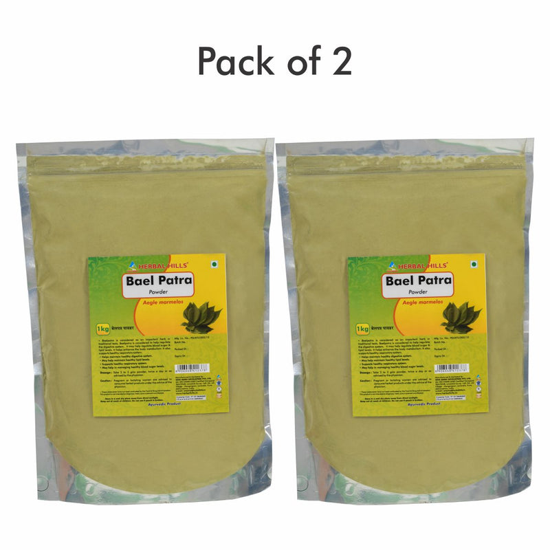 Herbal Hills Baelpatra Powder - 1 kg powder (Pack of 2) Natural & Pure Bel patra or Bael leaf Bilva (Aegle marmelos) Powder - Digestion and Blood sugar control