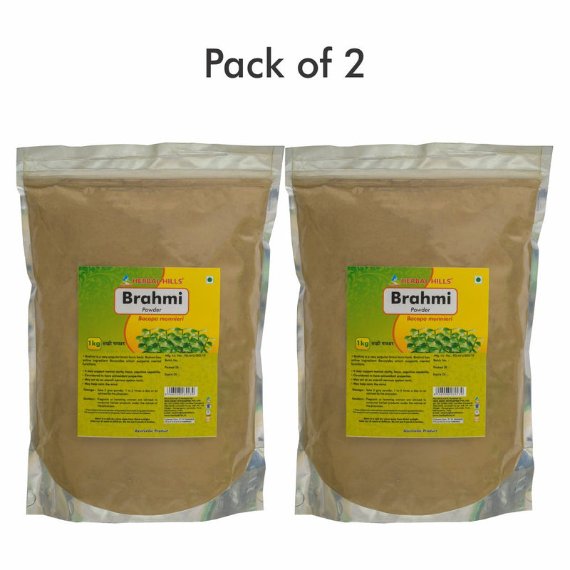 Herbal Hills Brahmi Powder - 1 kg powder (Pack of 2) Natural and Pure Powder for Hair Health, Brain and memory