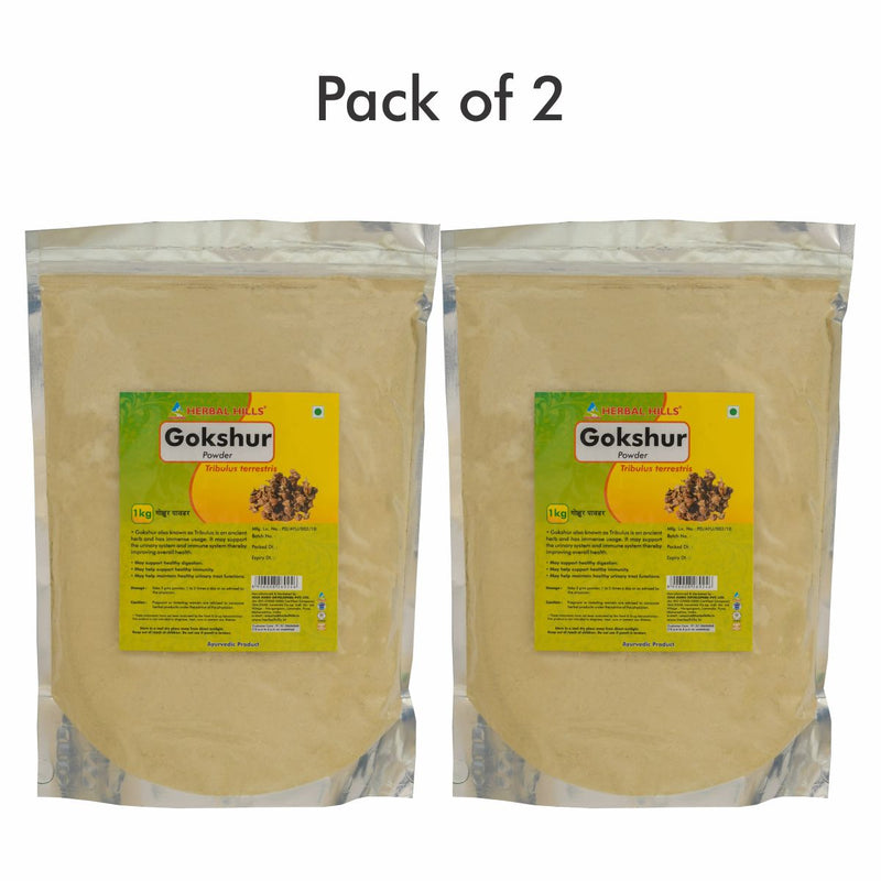 Herbal Hills Gokshur Powder - 1 kg powder (Pack of 2) Pure Natural Gokhru powder / Gokshura churna Tribulus terrestris for kidneys