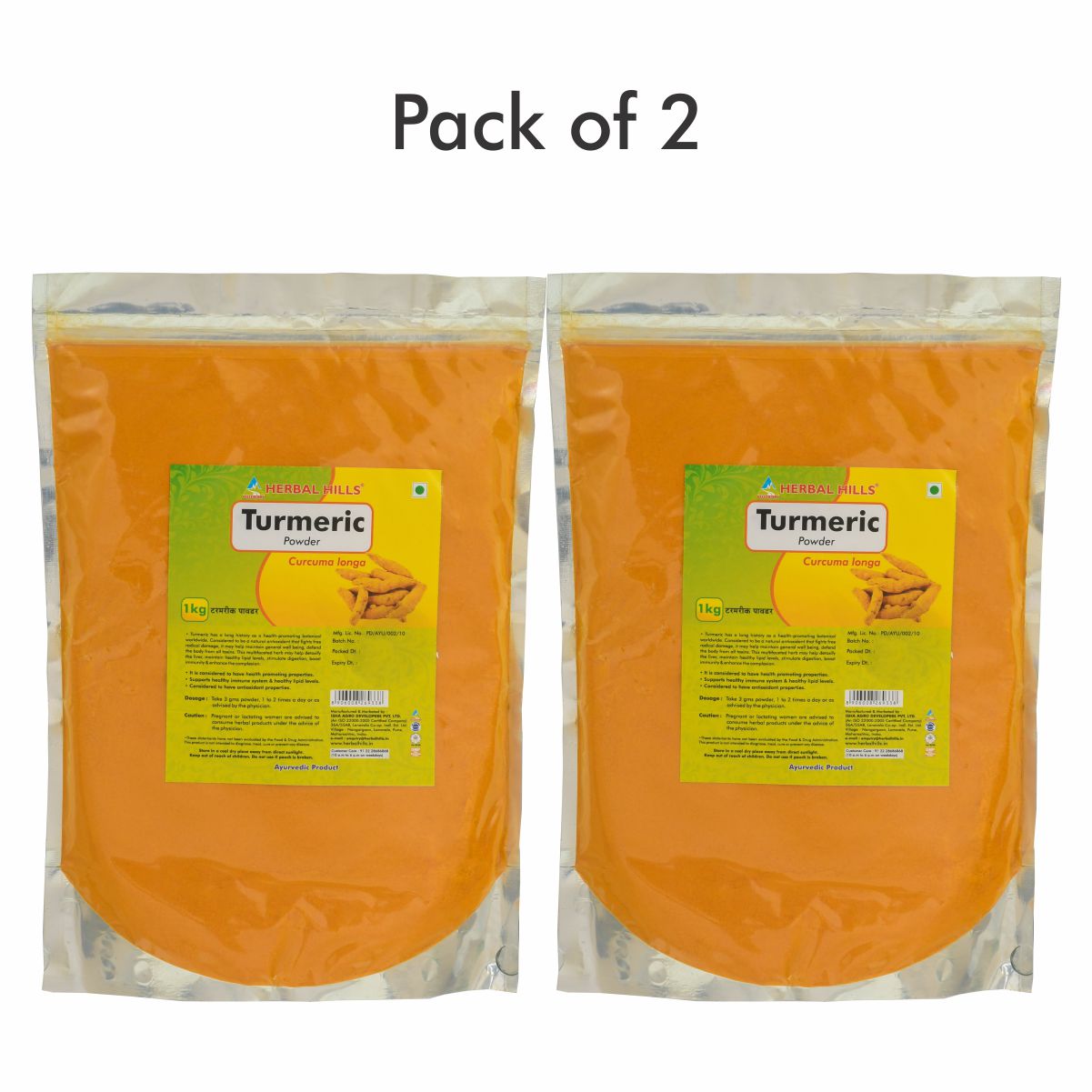 Herbal Hills Turmeric Powder - 1 kg powder (Pack of 2) Natural and Pure Haldi (Curcuma Longa) Powder - Anti-Inflammatory