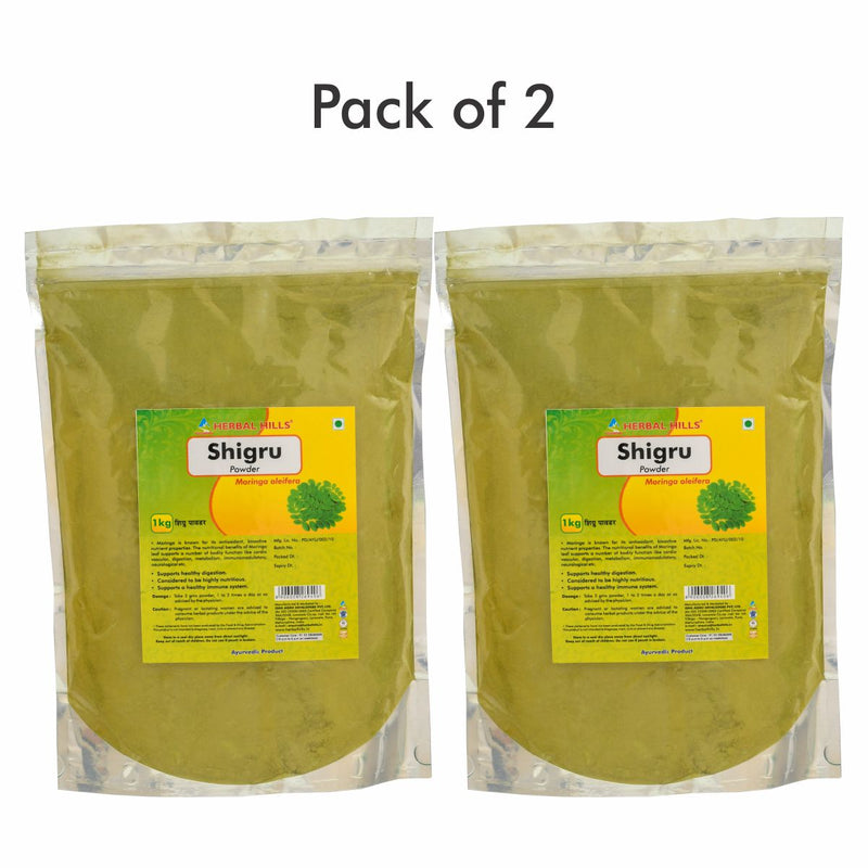 Herbal Hills Shigru Powder - 1 kg powder (Pack of 2) Moringa leaf (Shugru / Drumstick leaf) powder - Kidney and Liver