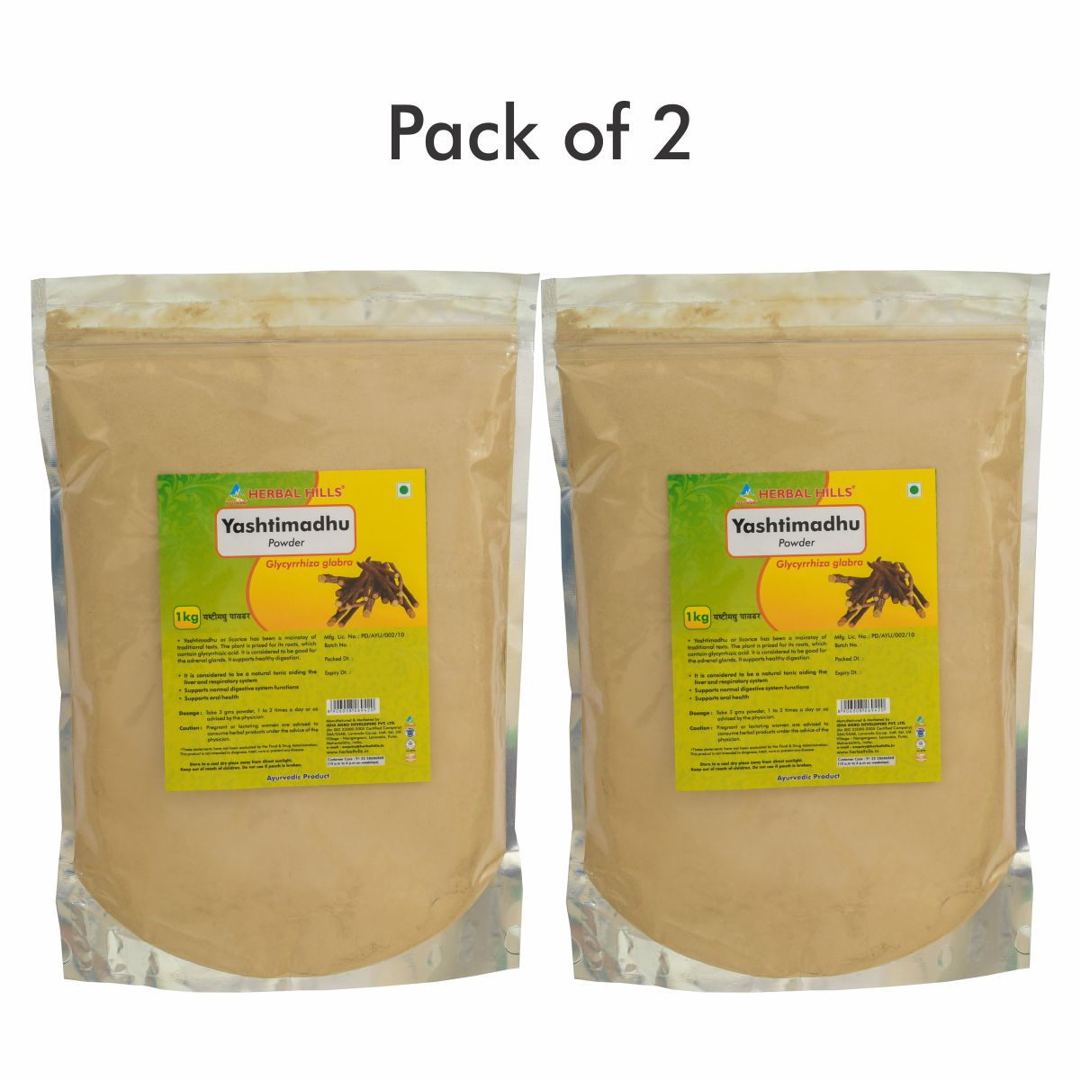 Herbal Hills Yashtimadhu Powder - 1 kg powder (Pack of 2) Natural Mulethi powder (Licorice powder)  -  For Indigestion, Respiration, hypoglycemic