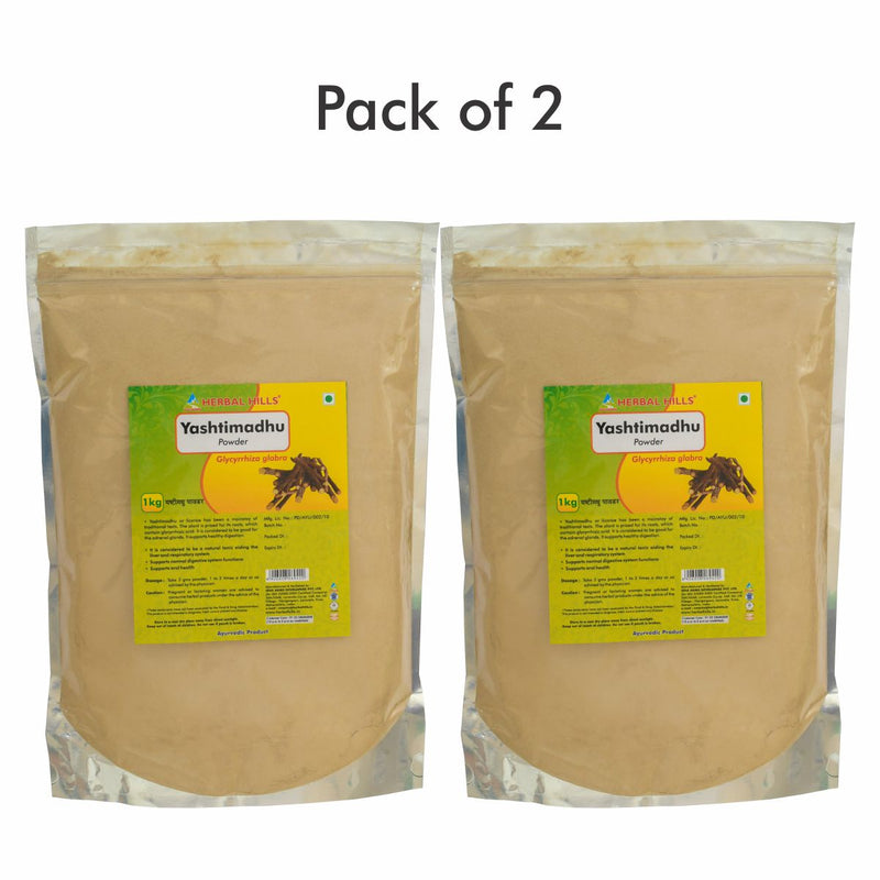 Herbal Hills Yashtimadhu Powder - 1 kg powder (Pack of 2) Natural Mulethi powder (Licorice powder)  -  For Indigestion, Respiration, hypoglycemic