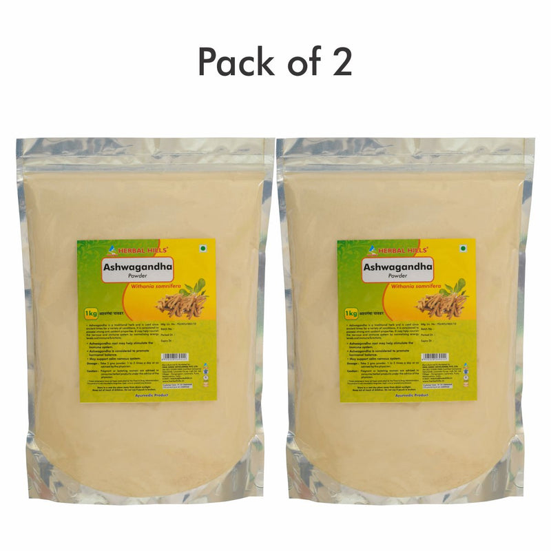 Herbal Hills Ashwagandha Powder - 1 kg powder (Pack of 2) Natural & Pure Withania somnifera Powder - For Antistress and vitality