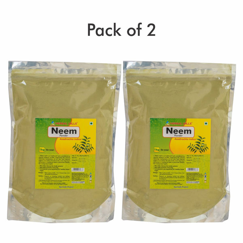 Herbal Hills Neem patra powder - 1 kg powder (Pack of 2) Pure Natural Neem leaves powder azadirachta indica, Skin and Blood Purifier