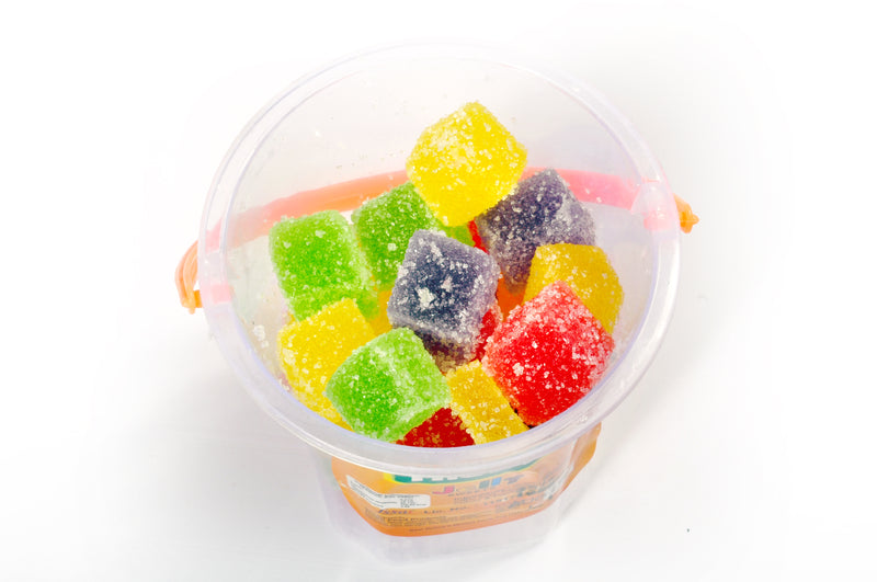 Jelly cube with sugar coated (Mix flavour in Bucket - Set of 6 - 100 gm each)