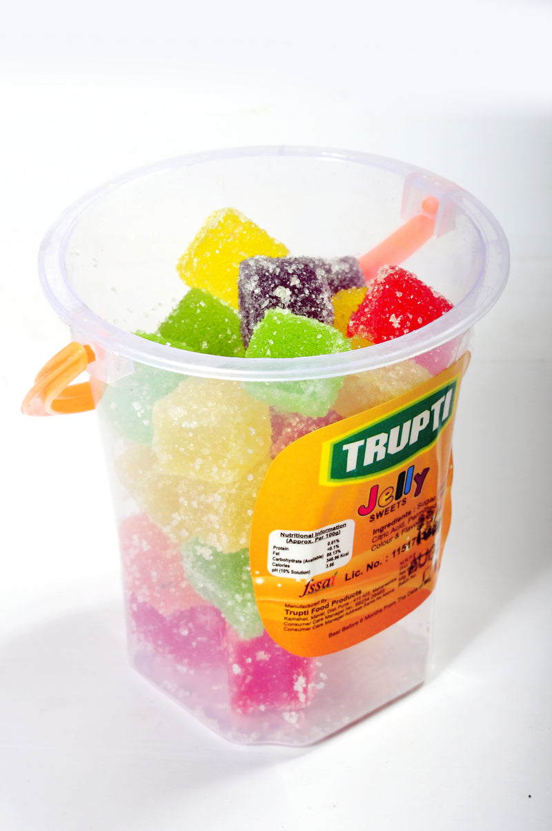 Jelly cube with sugar coated (Mix flavour in Bucket - Set of 6 - 100 gm each)