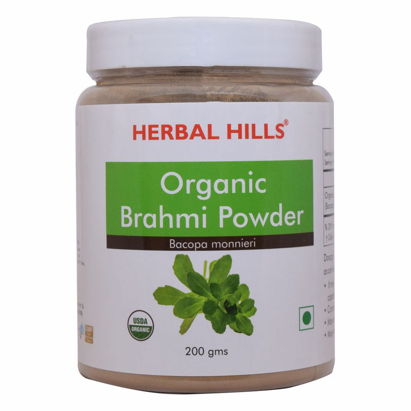 Herbal Hills 100% Organic Brahmi Powder - 200gms - For Brain and memory