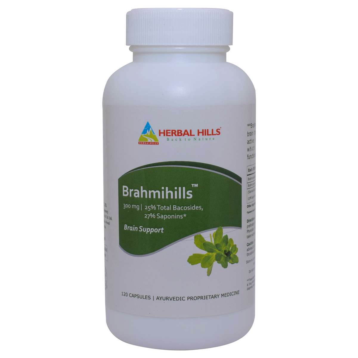 Herbal Hills Brahmihills - 120 Capsule Ayurvedic Brahmi (Bacopa monnieri)  300 mg Powder and Extract blend in  a capsule