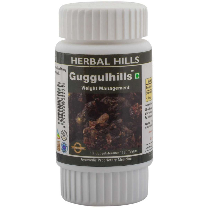 Herbal Hills Guggul 60 Tablets Ayurvedic Guggul (Commiphora mukul) 500 mg Gugglasterone extract in a tablet