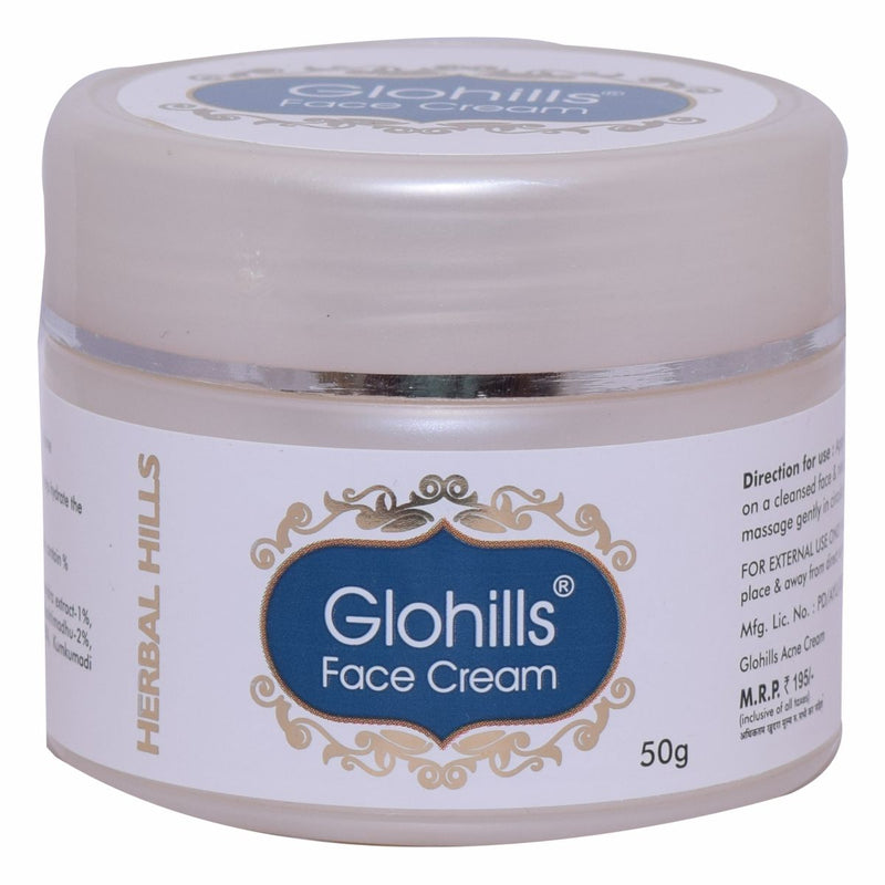 Herbalhills Glohills 50g face cream, acne cream with Aloe l- Prevents acne, dark spots and gives natural skin glow