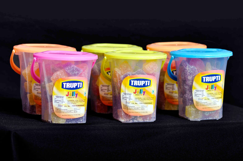 Jelly cube with sugar coated (Mix flavour in Bucket - Set of 6 - 100 gm each) - lonavalafood