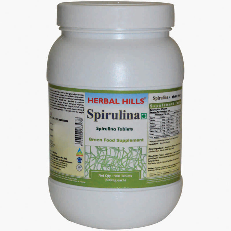 Herbal Hills Spirulina - Value Pack 900 Tablets Pure 500mg, Boosts Energy and Supports Immunity - Natural Superfood Grown in Hygenic conditions