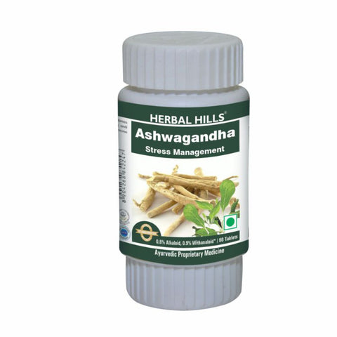 Herbal Hills Ashwagandha 60 Tablets Ayurvedic Ashwagandha  (Withania somnifera) 500mg Powder and Extract blend in a Tablets, Supports  Stress Control Management