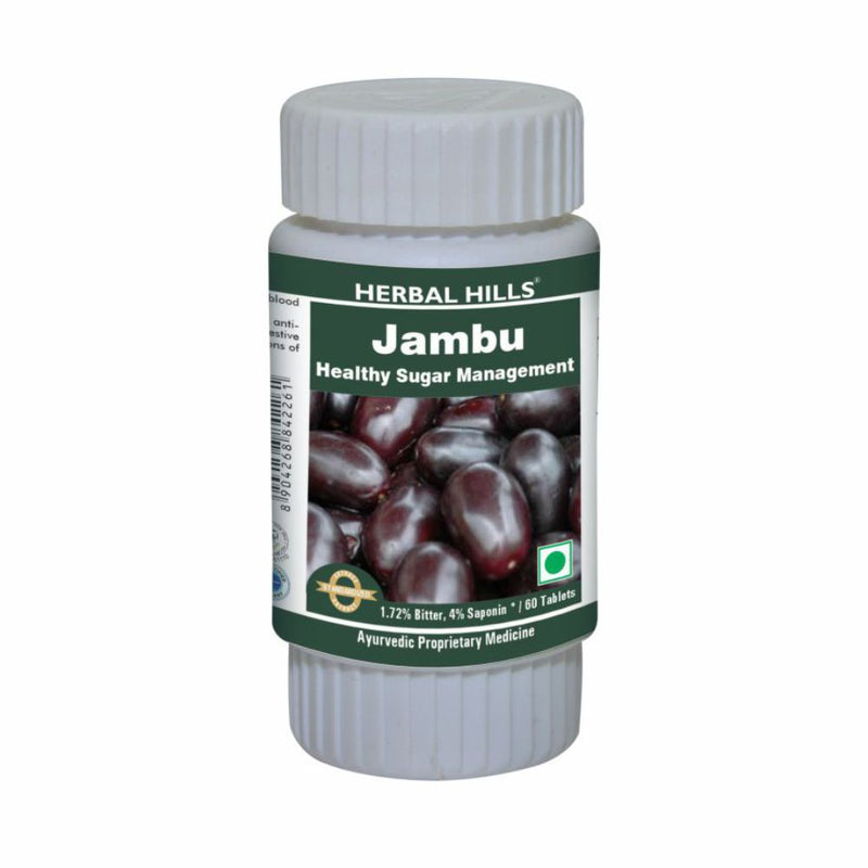 Herbal Hills Jambu 60 Tablets Ayurvedic Eugenia jambolana (Java plum) 500 mg Powder and Extract blend in a Tablets to Support Healthy Sugar Level
