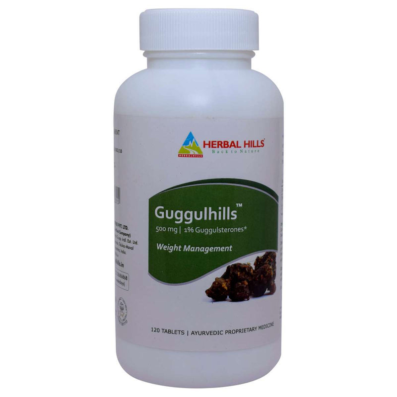 Herbal Hills Guggulhills 120 Tablets Ayurvedic Guggul (Commiphora mukul) 500 mg Guggl asterone extract in a tablet to Support Healthy Weight Management