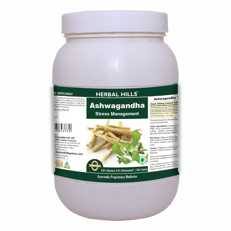 Herbal Hills Ashwagandha 700 Tablets Ayurvedic Ashwagandha  (Withania somnifera) 500mg Powder and Extract blend in a Tablets, Supports  Stress Control Management