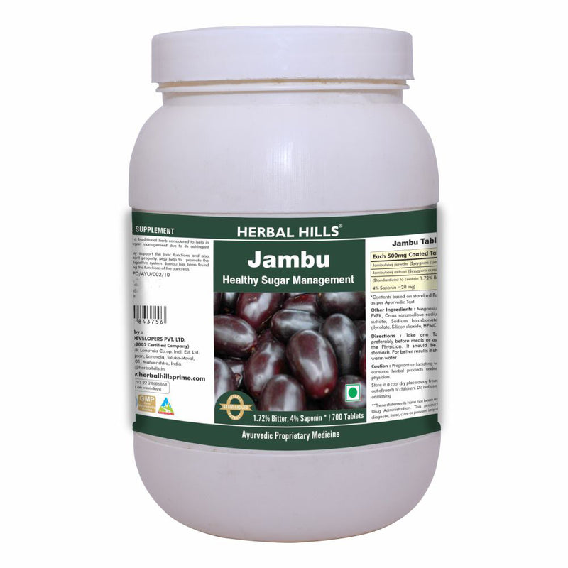 Herbal Hills Jambu 700 Tablets Ayurvedic Eugenia jambolana (Java plum) 500 mg Powder and Extract blend in a Tablets to Support Healthy Sugar Level