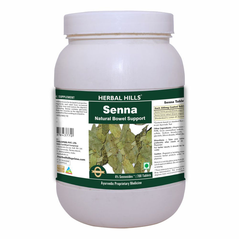 Herbal Hills Senna  - 700 Tablets Ayurvedic Senna Leaves (cassia angustifolia) 500 mg Powder and Extract blend in a Tablets for Natural Bowel Movement