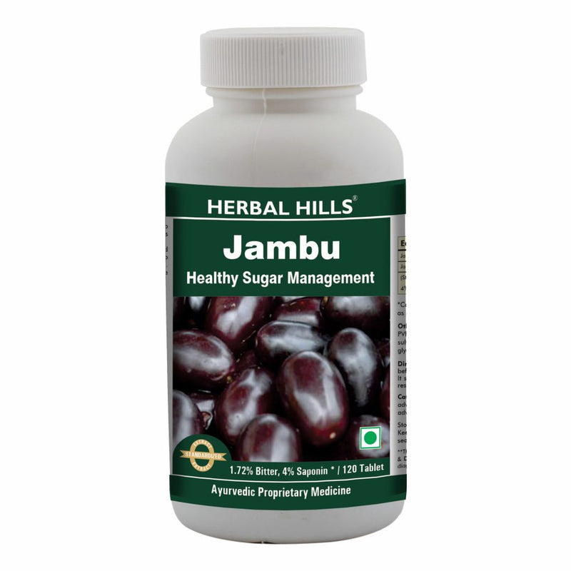 Herbal  Jambu 120 Tablets Ayurvedic Eugenia jambolana (Java plum) 500 mg Powder and Extract blend in a Tablets to Support Healthy Sugar Level